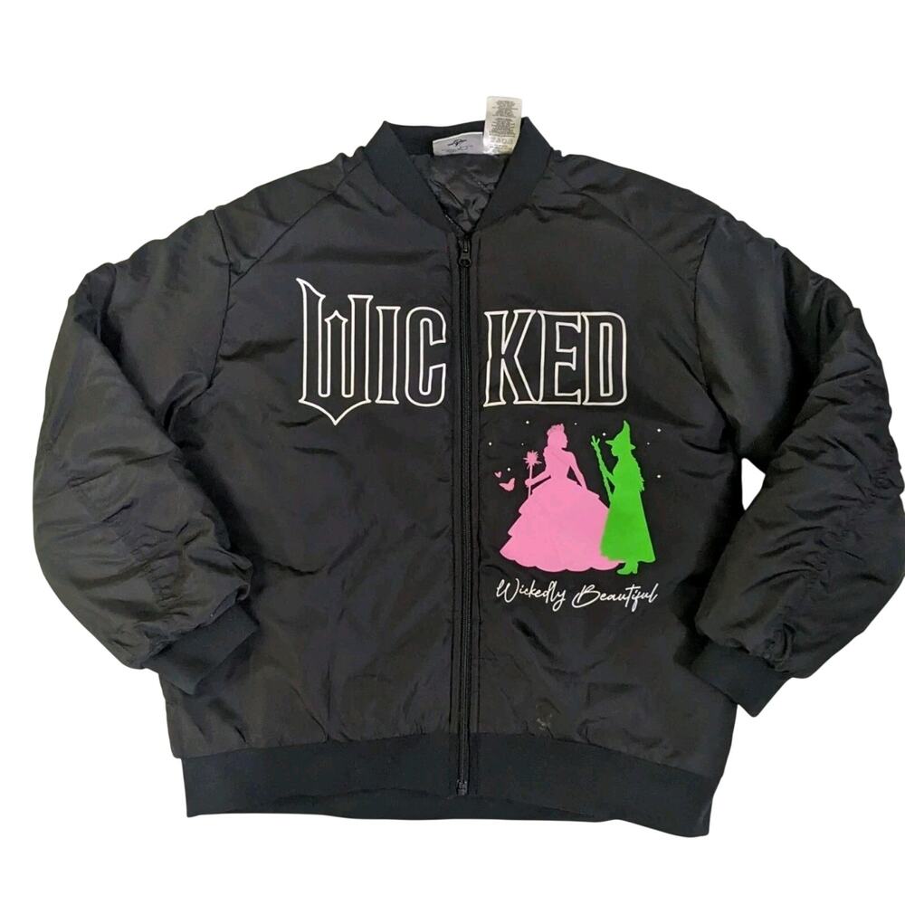 Wicked Jacket Youth 14/16 Girls Full-Zip Black Mid-weight Bomber Coat Pink